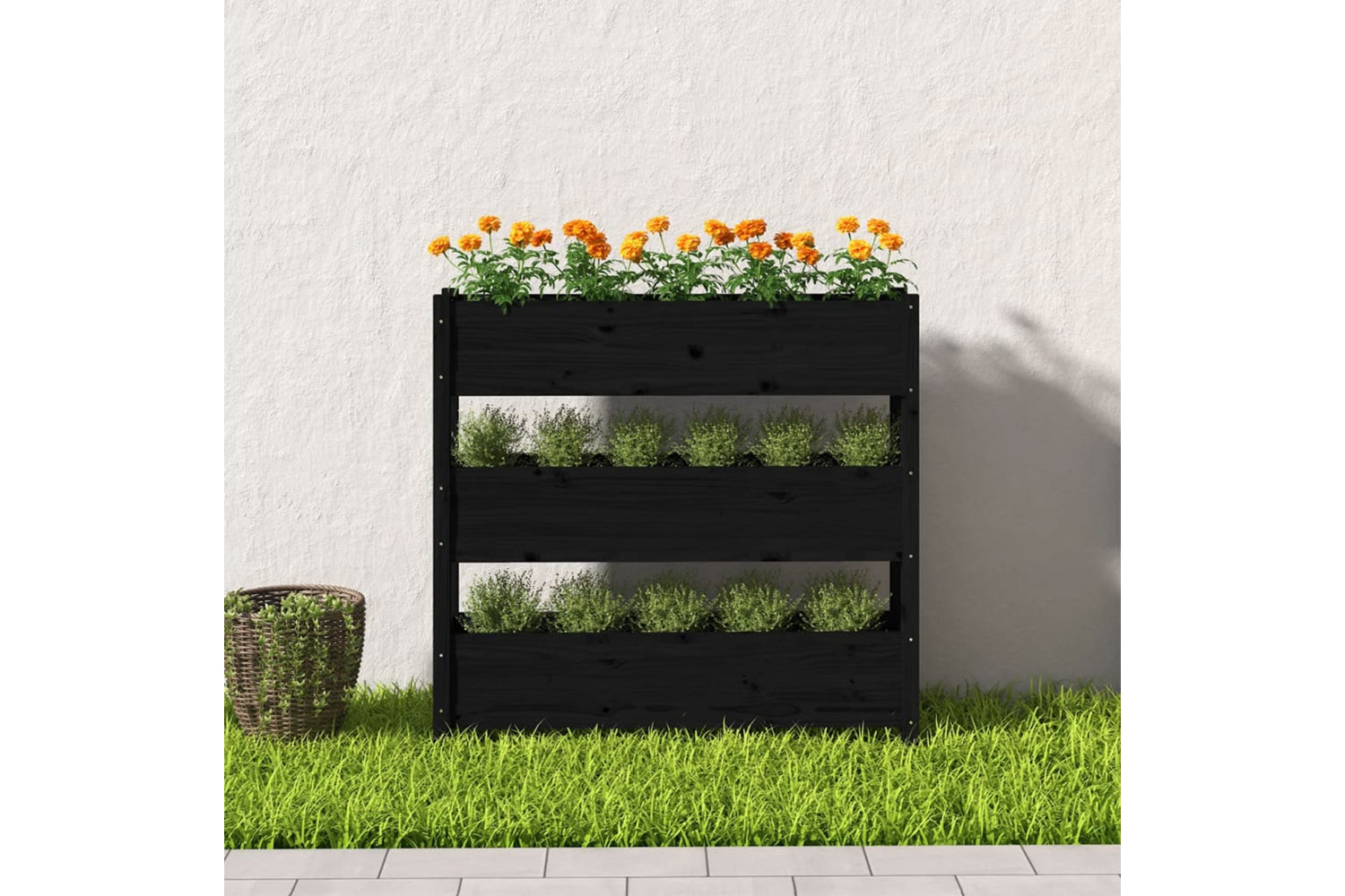 vidaXL 823924 Planter Black 112x25x104.5cm Solid Wood Pine-2