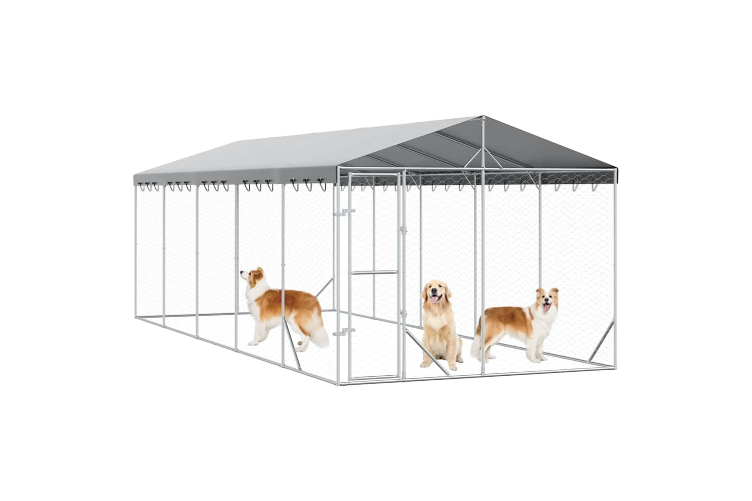 Vidaxl 3190489 Outdoor Dog Kennel With Roof Silver 3x7.5x2.5 M Galvanised Steel-2