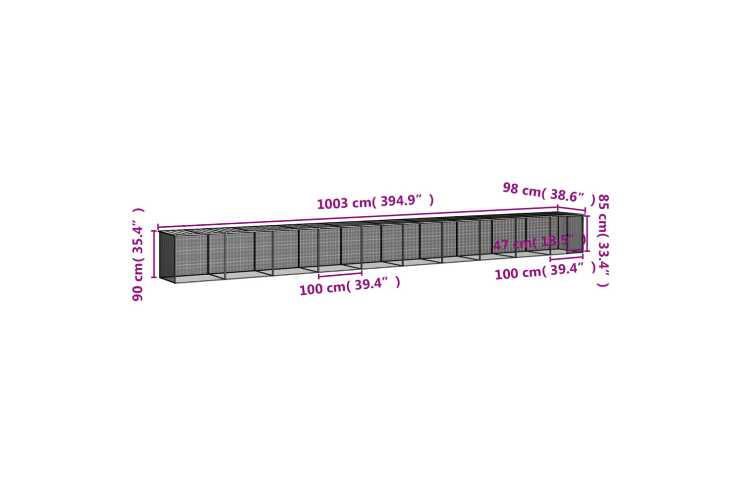 vidaXL 3189053 Chicken Cage With Roof Anthracite 1003x98x90cm Galvanised Steel-8