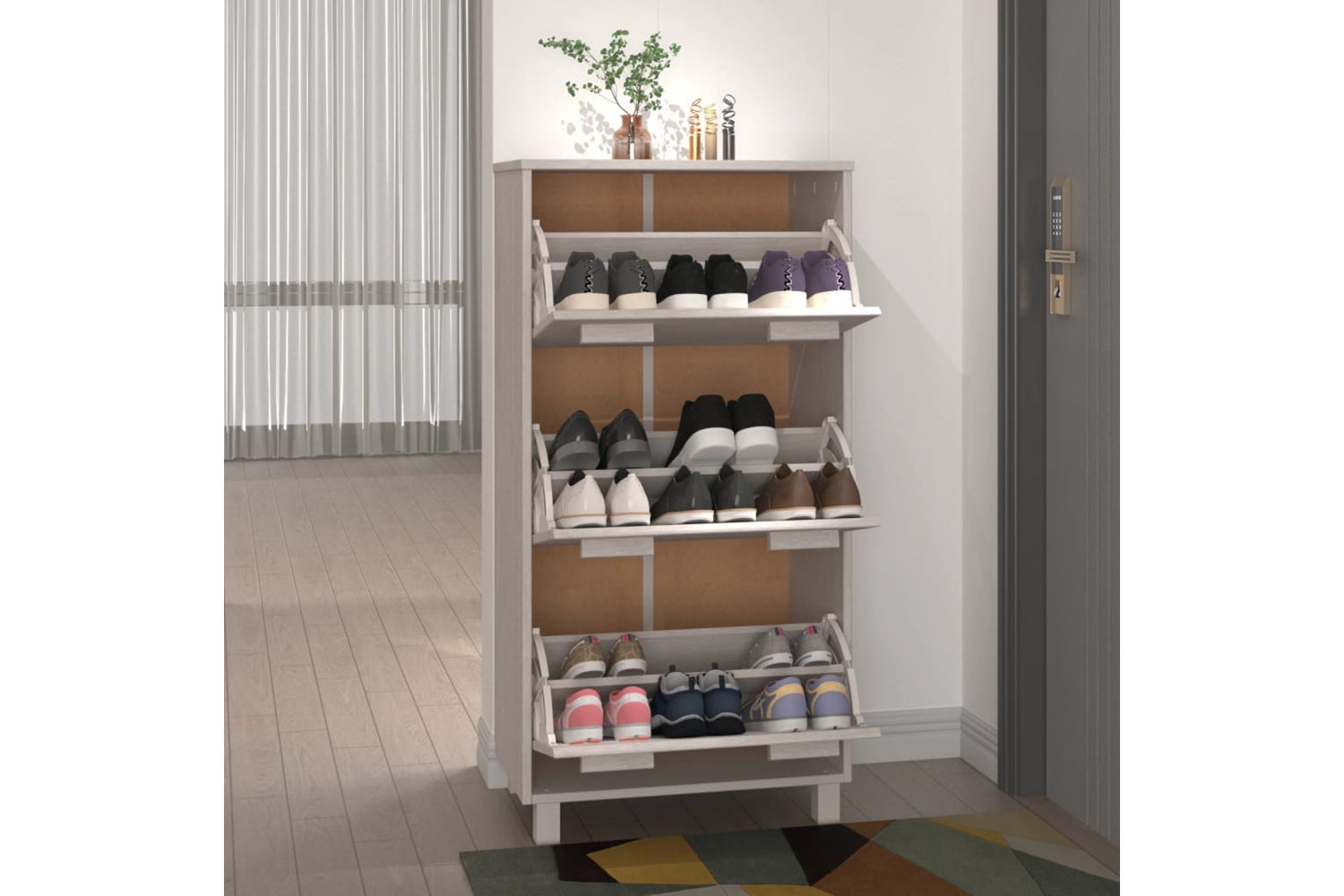vidaXL Shoe Cabinet Hamar White 59.5x35x117cm Solid Wood Pine-5