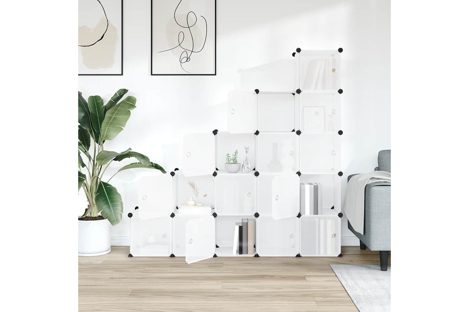 Vidaxl 340553 Storage Cube Organiser With 15 Cubes And Doors Transparent Pp-2