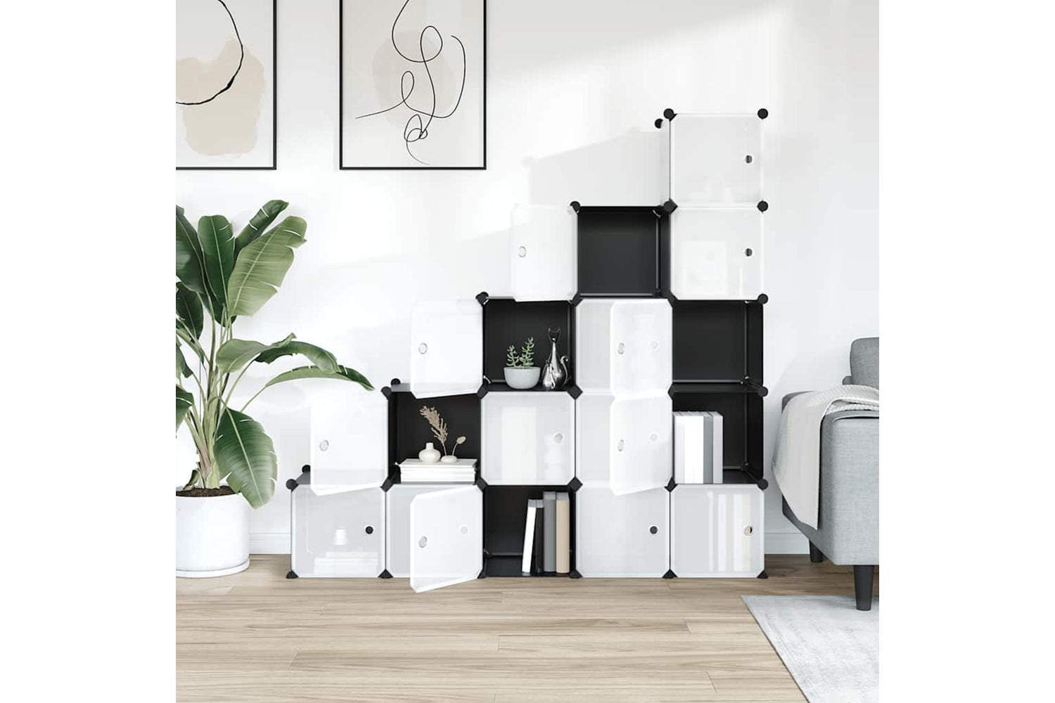 Vidaxl 340554 Storage Cube Organiser With 15 Cubes And Doors Black Pp-2