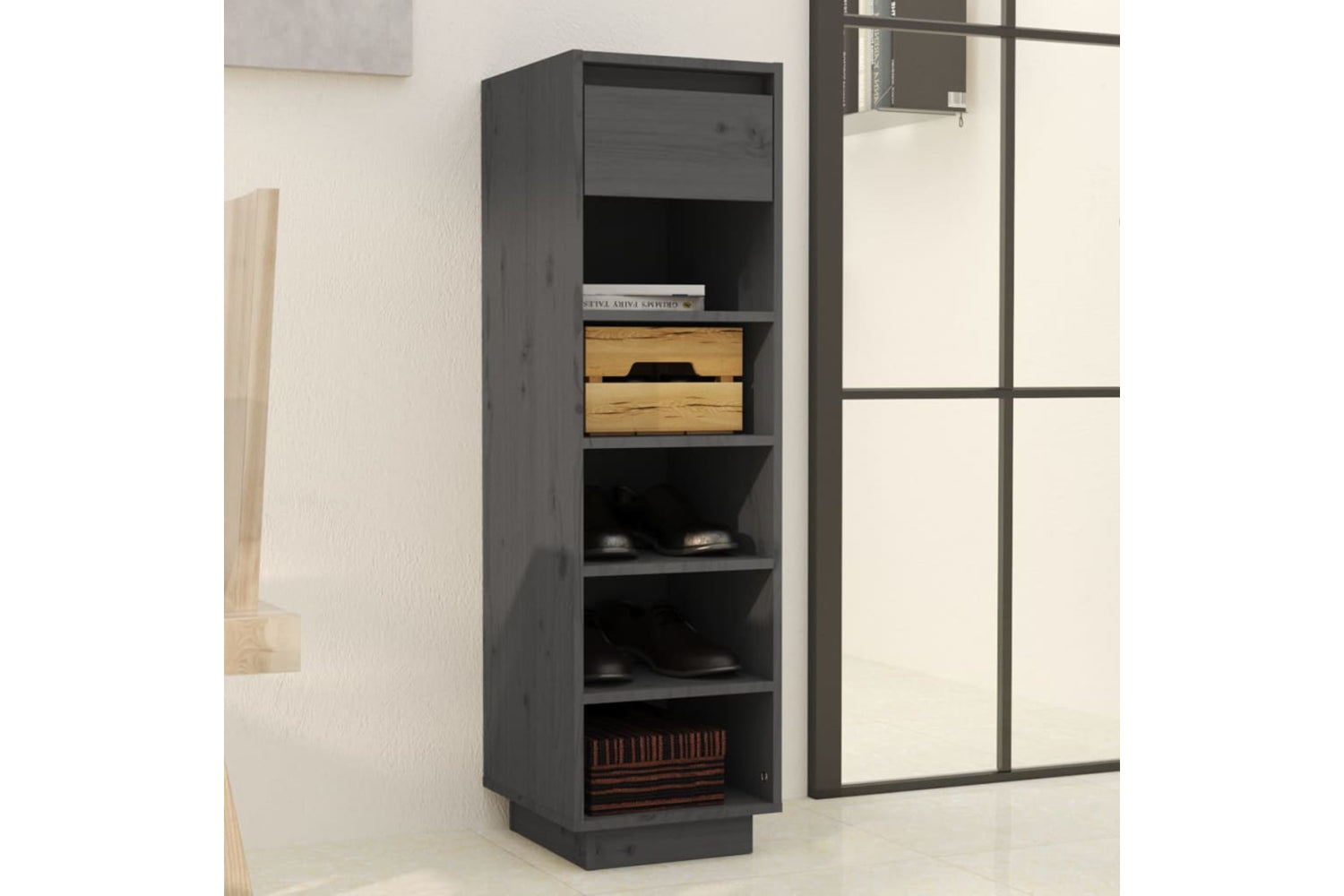 vidaXL Shoe Cabinet Grey 30x34x105cm Solid Wood Pine-7