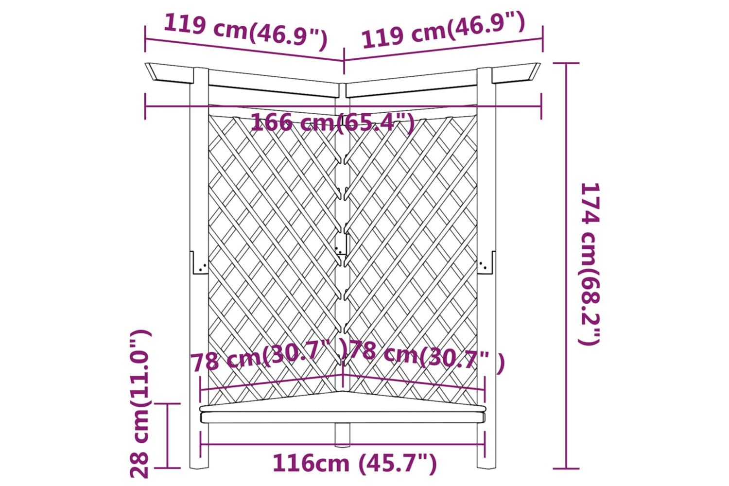 vidaXL 318418 Corner Pergola With Bench 166x81x174cm Impregnated Pinewood-5
