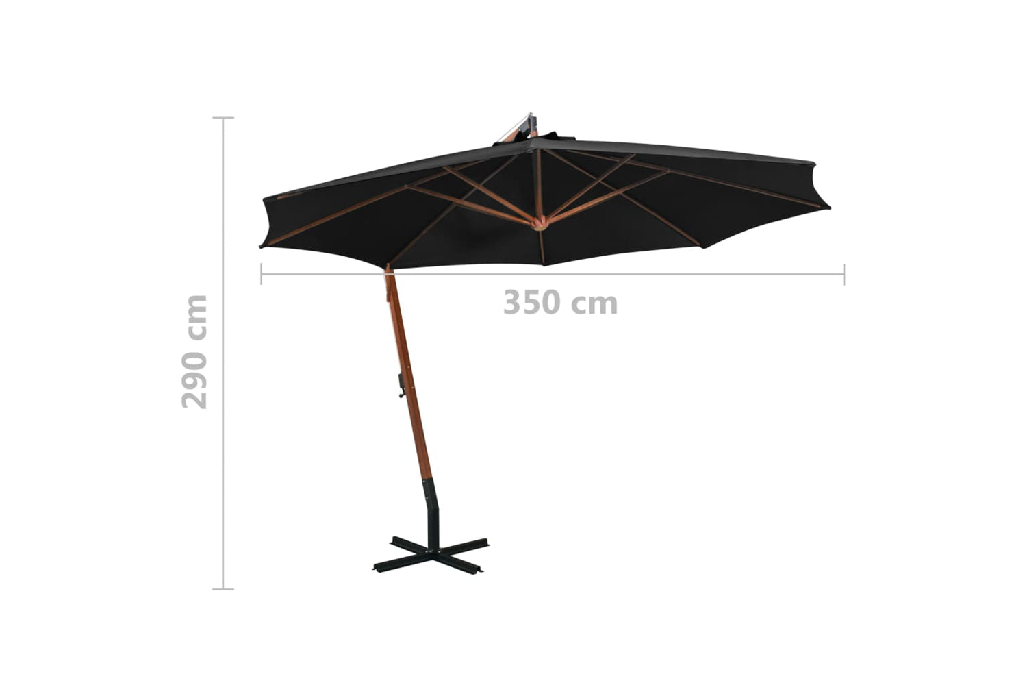 Vidaxl 313772 Hanging Parasol With Pole Black 3.5x2.9 M Solid Fir Wood-9