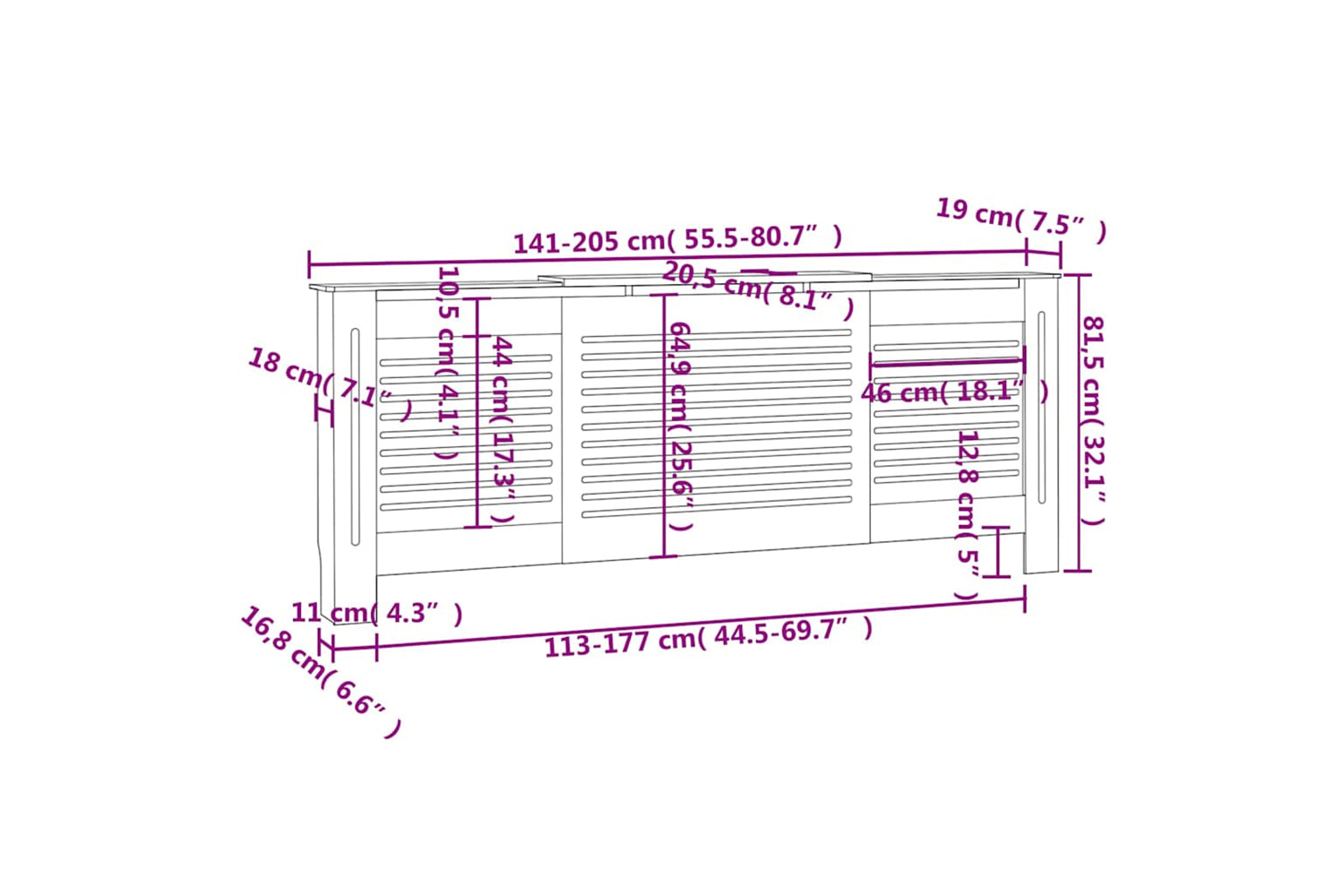 vidaXL Mdf Radiator Cover Grey 205cm-8
