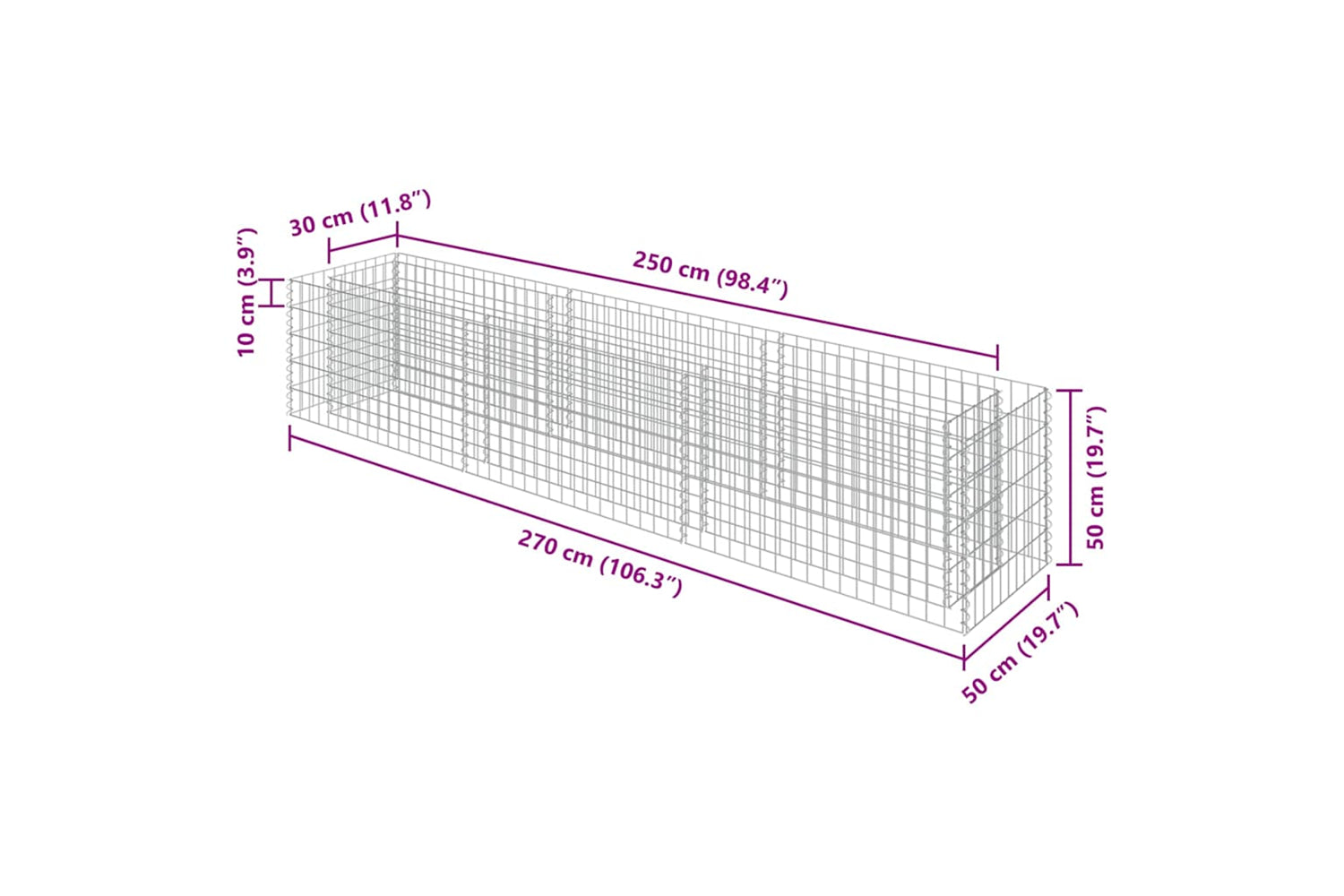 vidaXL 143563 Gabion Raised Bed Galvanised Steel 270x50x50cm-7