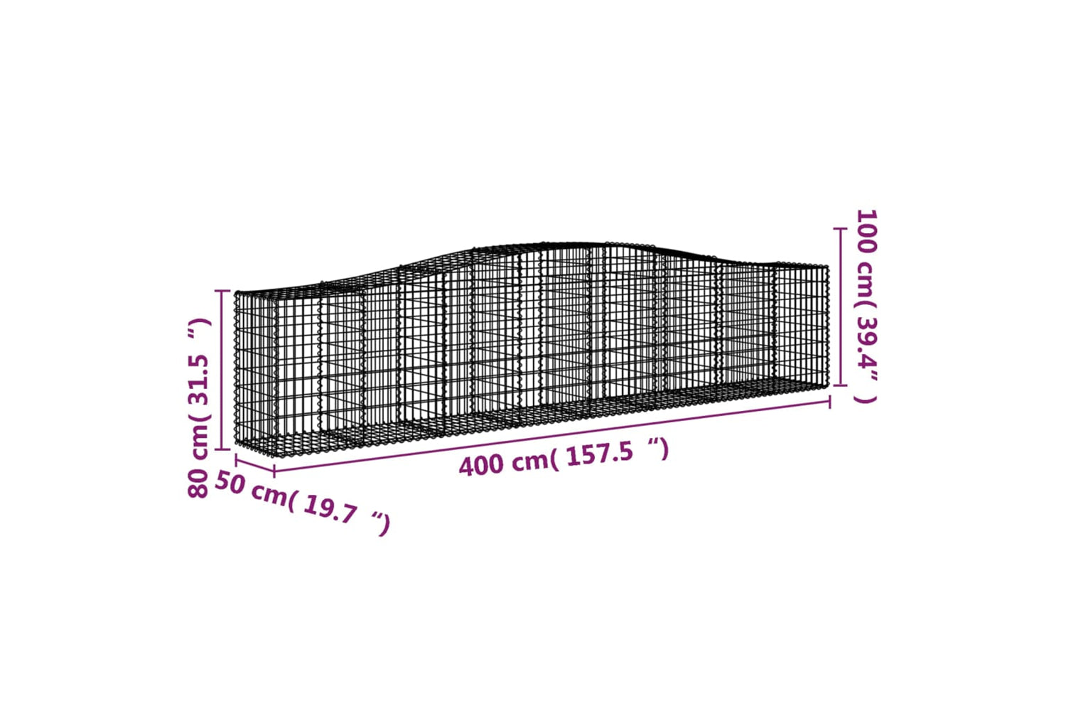 vidaXL 3145946 Arched Gabion Baskets 5 Pcs 400x50x80/100cm Galvanised Iron-5