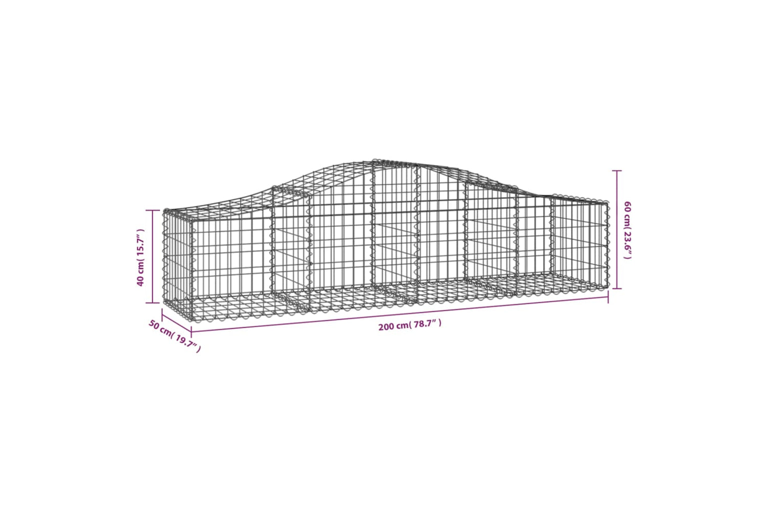 vidaXL 3145582 Arched Gabion Baskets 7 Pcs 200x50x40/60cm Galvanised Iron-5