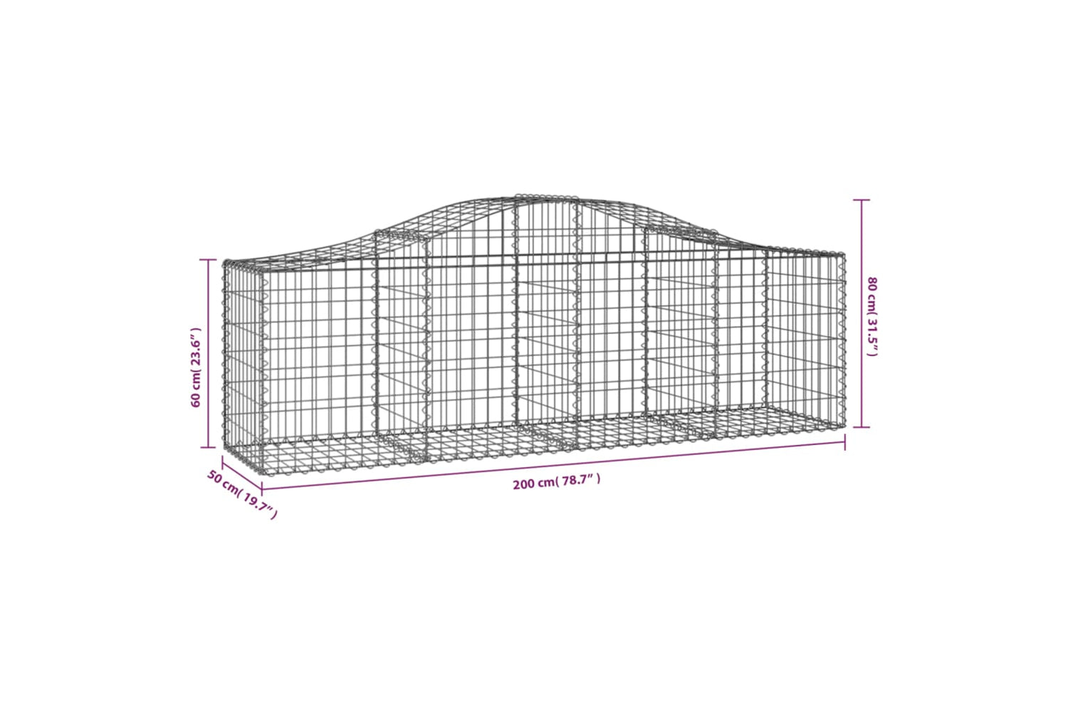 vidaXL 3145609 Arched Gabion Baskets 13 Pcs 200x50x60/80cm Galvanised Iron-5