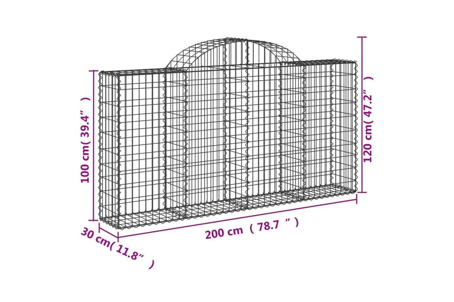 vidaXL 3146114 Arched Gabion Baskets 6 Pcs 200x30x100/120cm Galvanised Iron-5