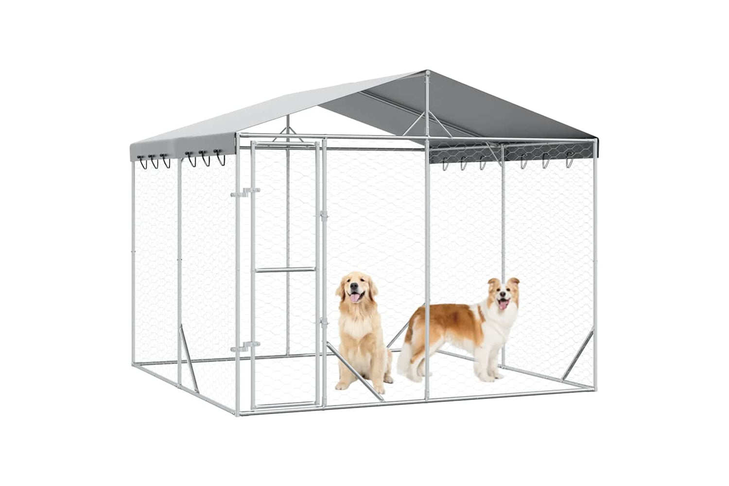 Vidaxl 3190486 Outdoor Dog Kennel With Roof Silver 3x3x2.5 M Galvanised Steel-2