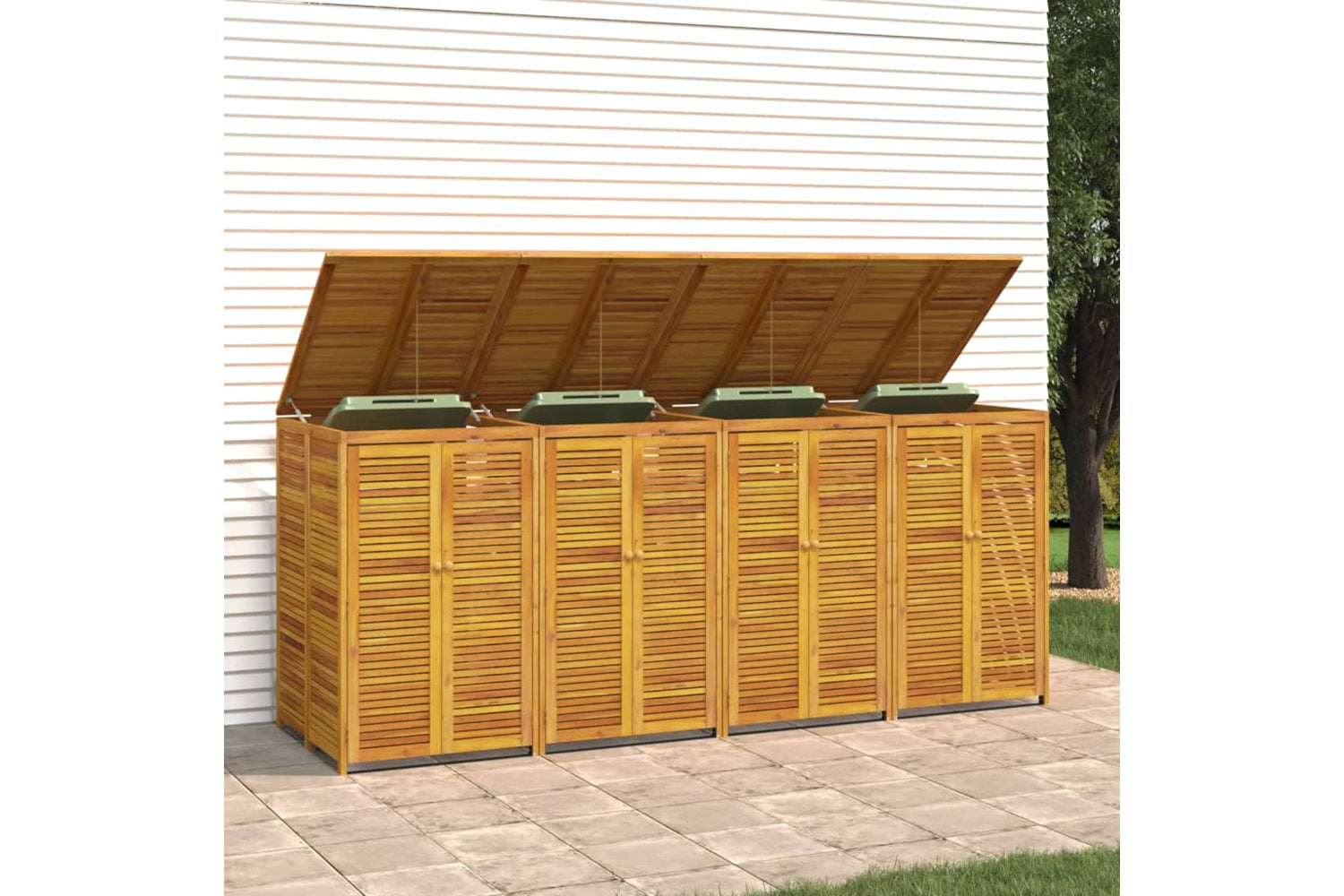 vidaXL 3155241 Quadruple Garbage Bin Shed 280x89x117cm Solid Wood Acacia-3