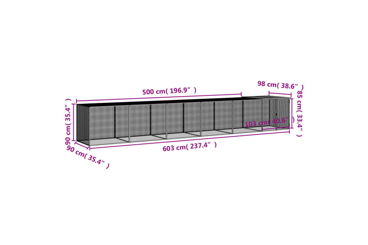 vidaXL 3189041 Chicken Cage With Roof Anthracite 603x98x90cm Galvanised Steel-8