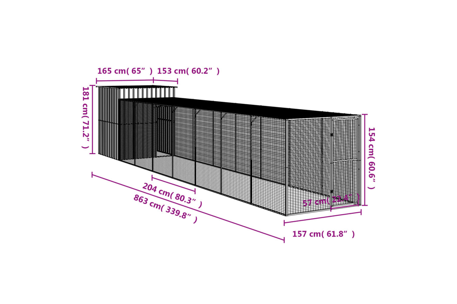 vidaXL 3189111 Chicken Cage With Run Anthracite 165x863x181cm Galvanised Steel-7