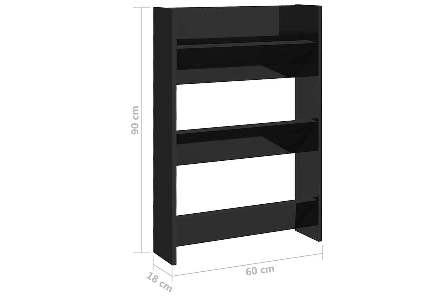 vidaXL 806773 Wall Shoe Cabinet High Gloss Black 60x18x90cm Engineered Wood-5