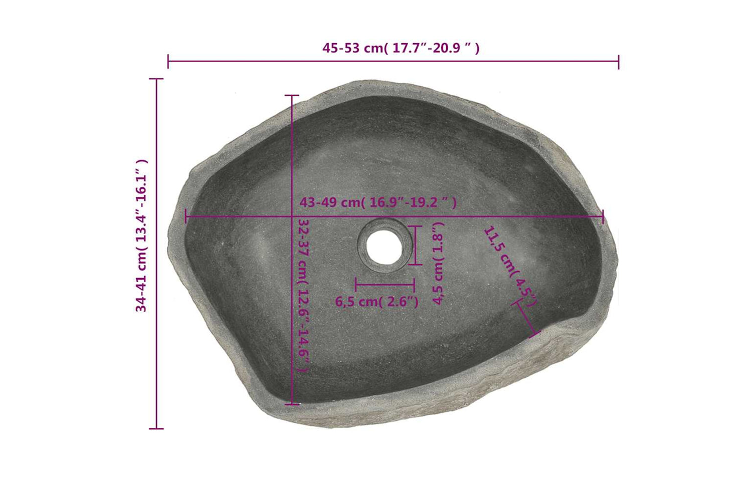 Vidaxl Basin River Stone Oval (45-53)x(34-41) Cm-6
