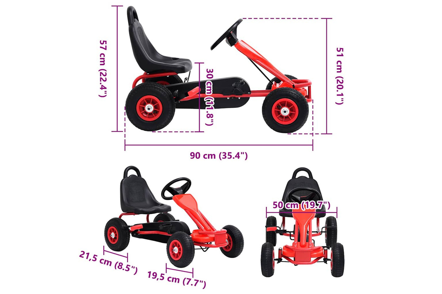 Vidaxl Pedal Go-kart With Pneumatic Tyres | Red-7