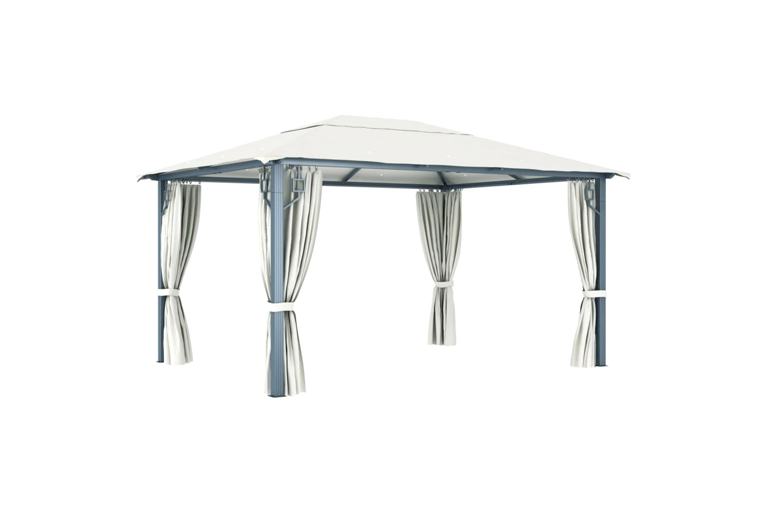 Vidaxl 3070335 Gazebo With Curtain&led String Lights 4x3 M Cream Aluminium-6