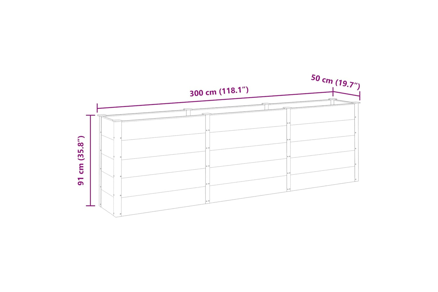 vidaXL 318100 Garden Raised Bed Grey 300x50x91cm Wpc-6