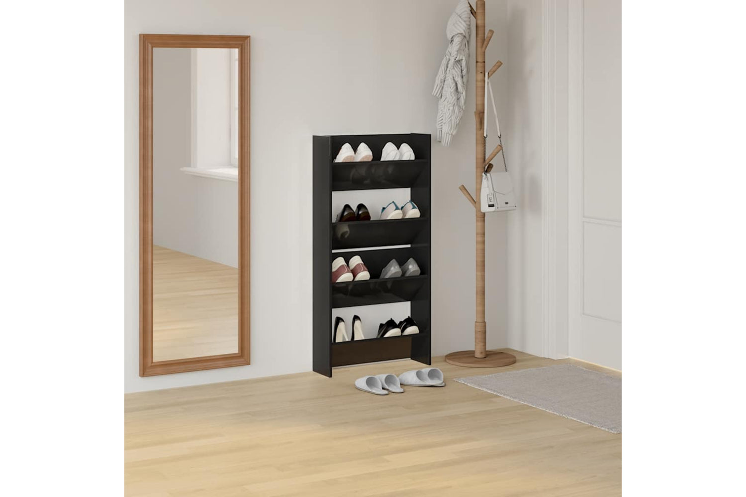 vidaXL 806736 Wall Shoe Cabinets 2 Pcs High Gloss Black 60x18x60cm Engineered Wood-2