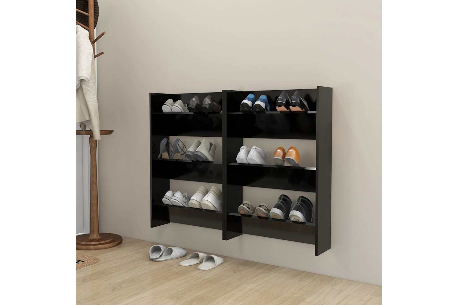 vidaXL 806762 Wall Shoe Cabinets 2 Pcs Black 60x18x90cm Engineered Wood-2