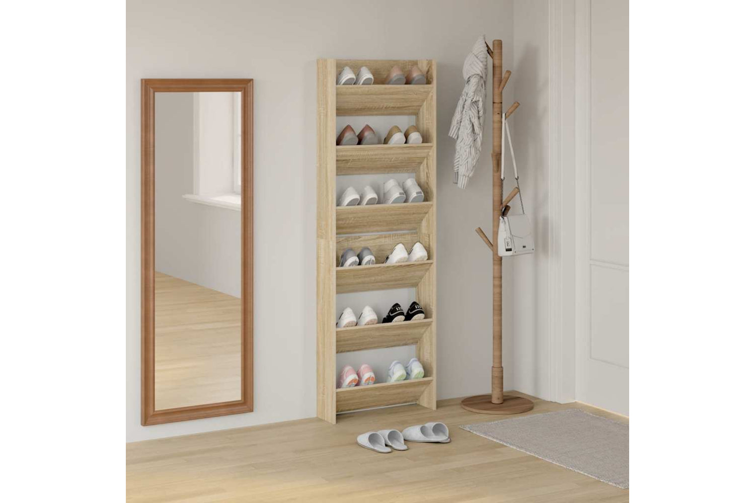 vidaXL 806766 Wall Shoe Cabinets 2 Pcs Sonoma Oak 60x18x90cm Engineered Wood-2
