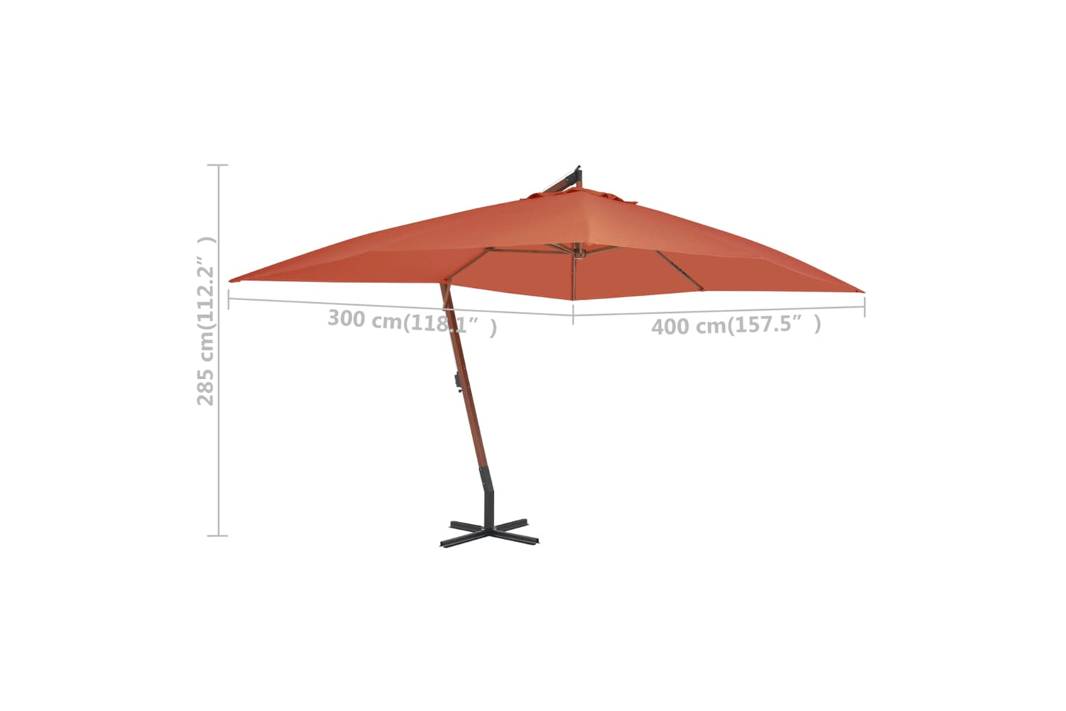 vidaXL 44494 Cantilever Umbrella With Wooden Pole 400x300cm Terracotta-5