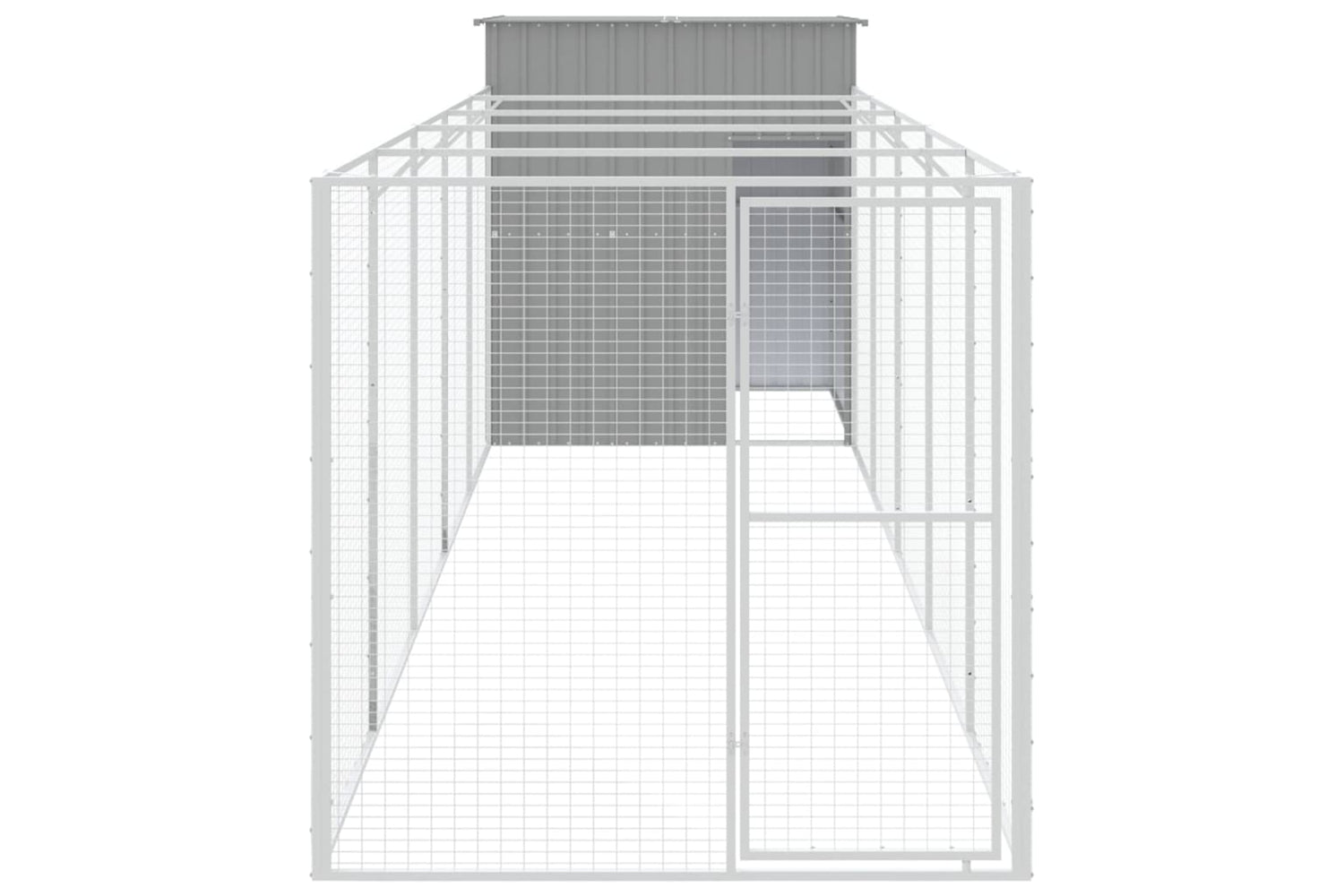 vidaXL 3189105 Dog House With Run Light Grey 165x659x181cm Galvanised Steel-2