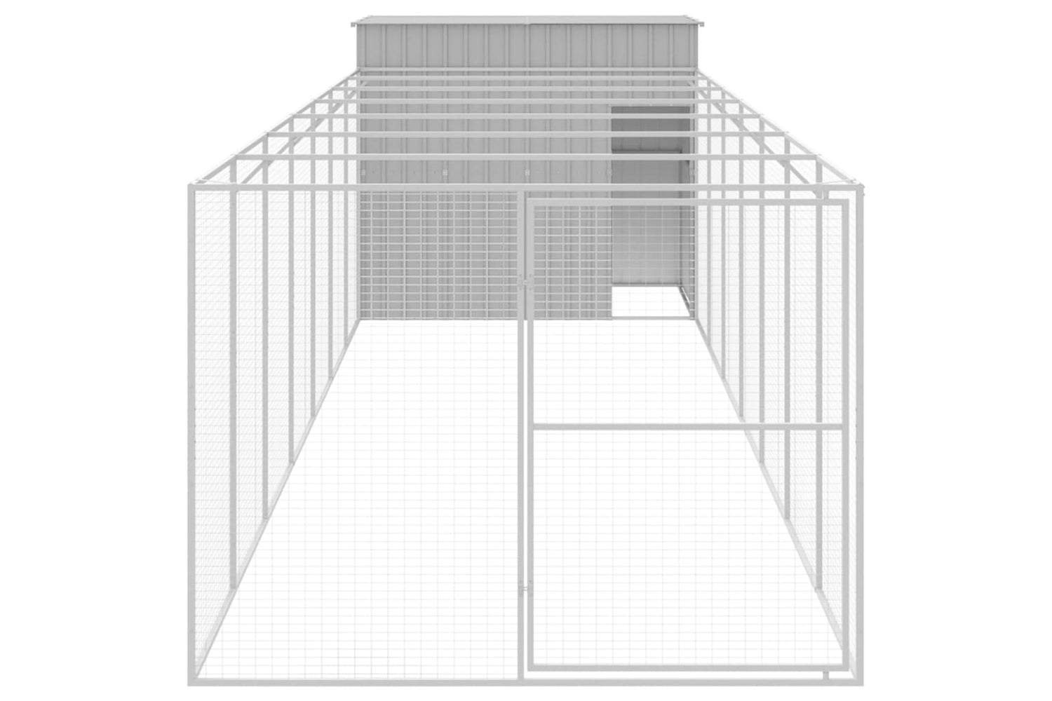 vidaXL 3189128 Dog House With Run Light Grey 214x865x181cm Galvanised Steel-2