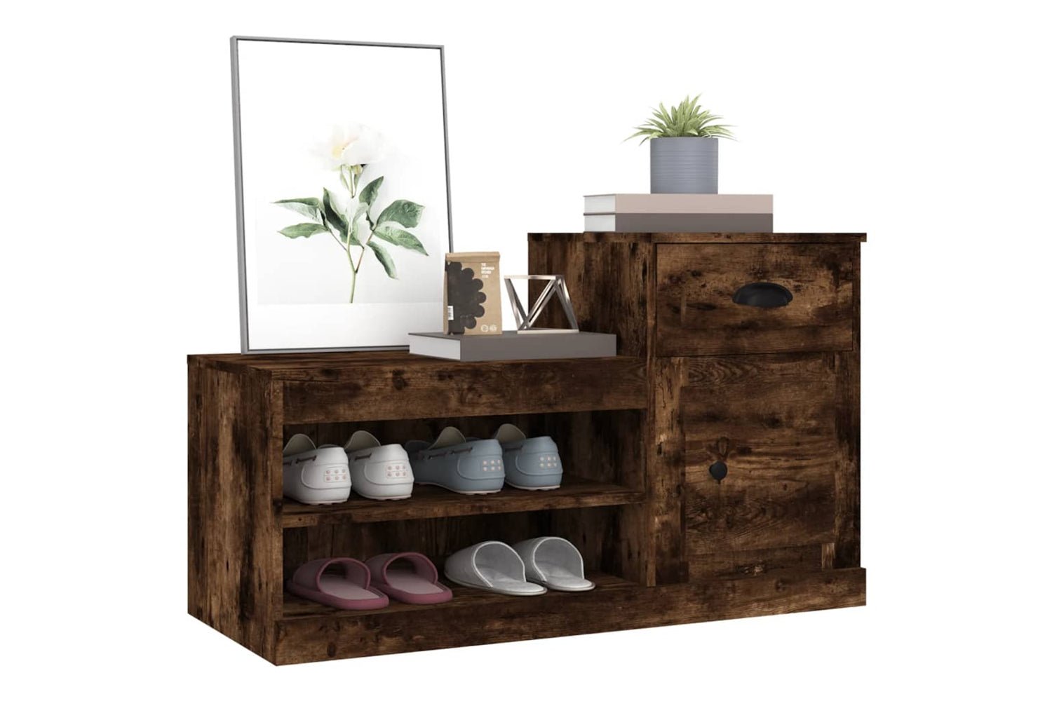 vidaXL 816421 Shoe Cabinet Smoked Oak 100x42x60cm Engineered Wood-3