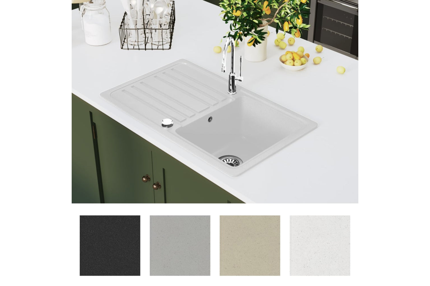 Vidaxl Granite Kitchen Sink Single Basin With Drainer Reversible Cream White-2