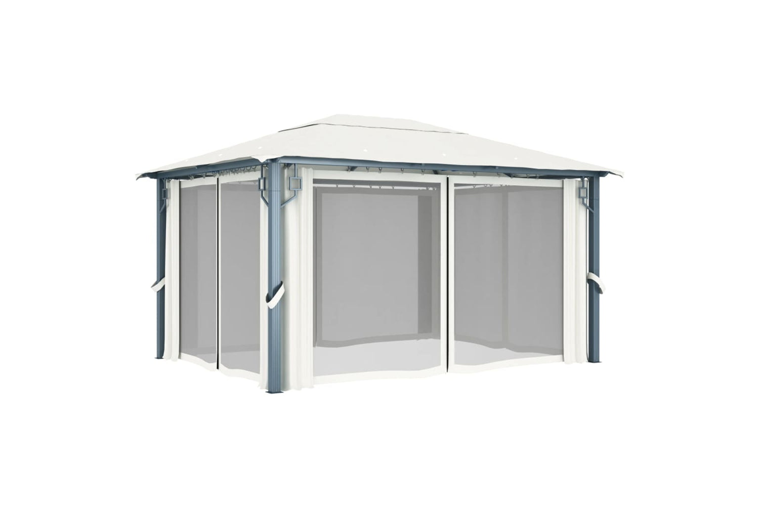 Vidaxl 3070335 Gazebo With Curtain&led String Lights 4x3 M Cream Aluminium-5