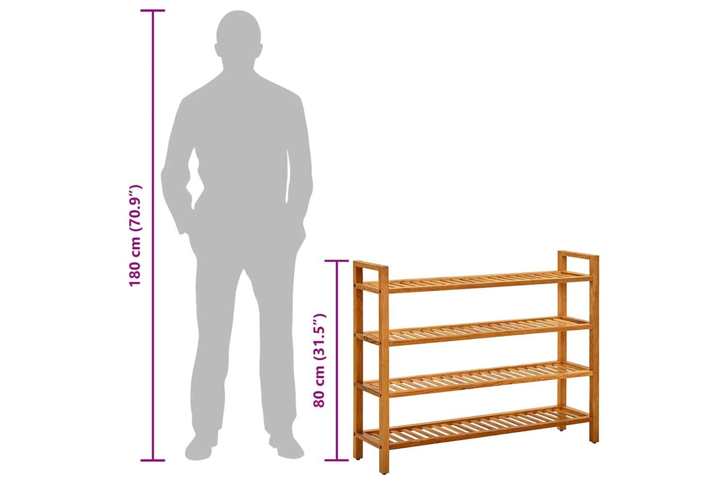 vidaXL 331750 Shoe Rack With 4 Shelves 100x27x80cm Solid Oak Wood-7