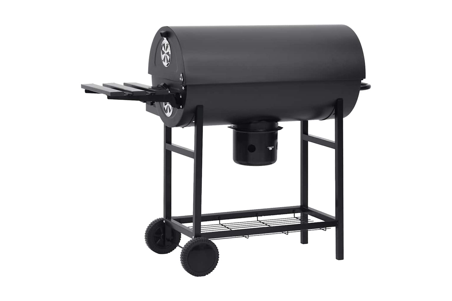 Vidaxl Barrel Grill With Wheels And Shelves Black Steel 115x85x95 Cm-5