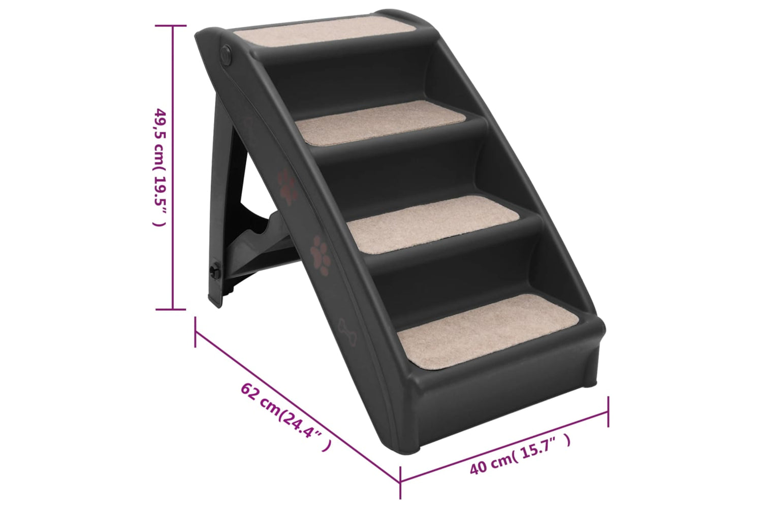 vidaXL 170985 Folding Dog Stairs Black 62x40x49.5cm-8