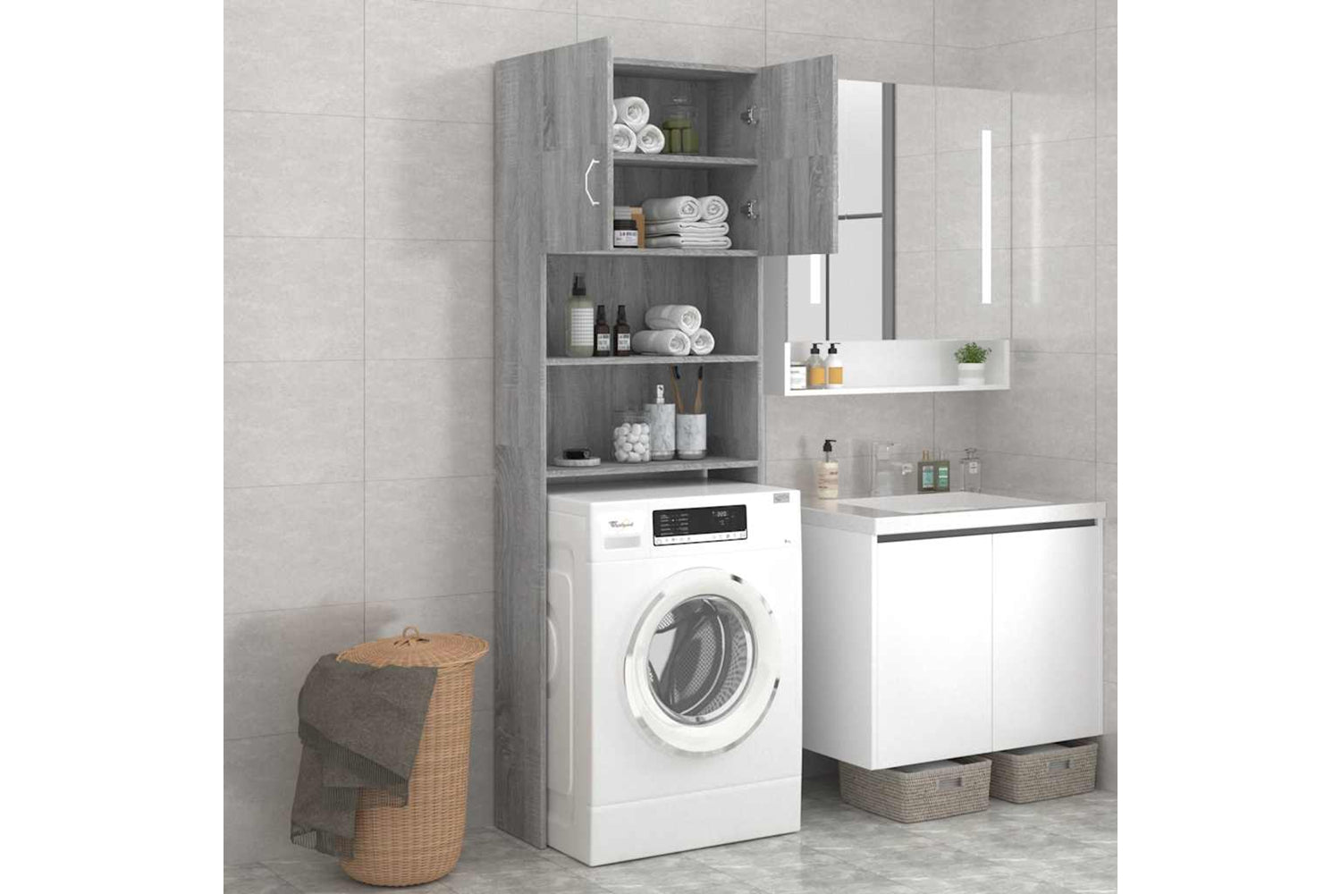 Vidaxl Washing Machine Cabinet Grey Sonoma 64x25.5x190 Cm-5