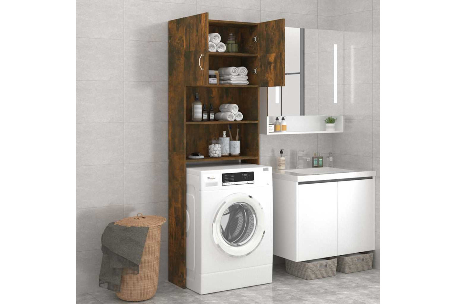 Vidaxl Washing Machine Cabinet Smoked Oak 64x25.5x190 Cm-5