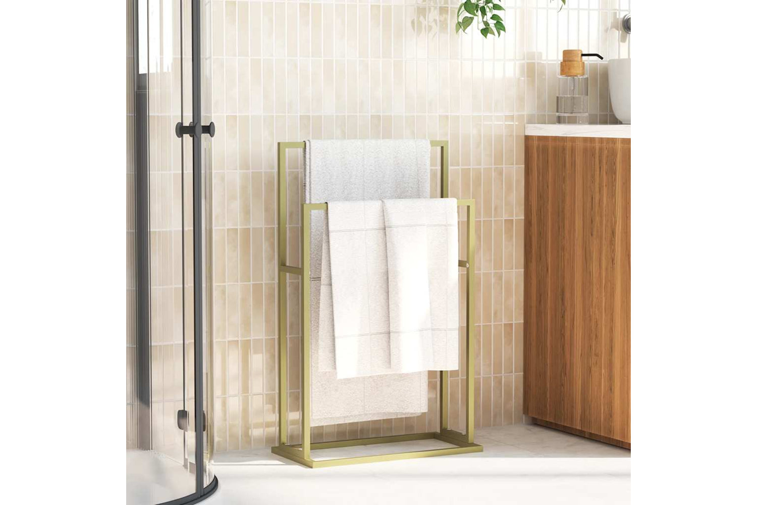 vidaXL 343089 Freestanding Towel Rack Gold 48x24x78.5cm Iron-2