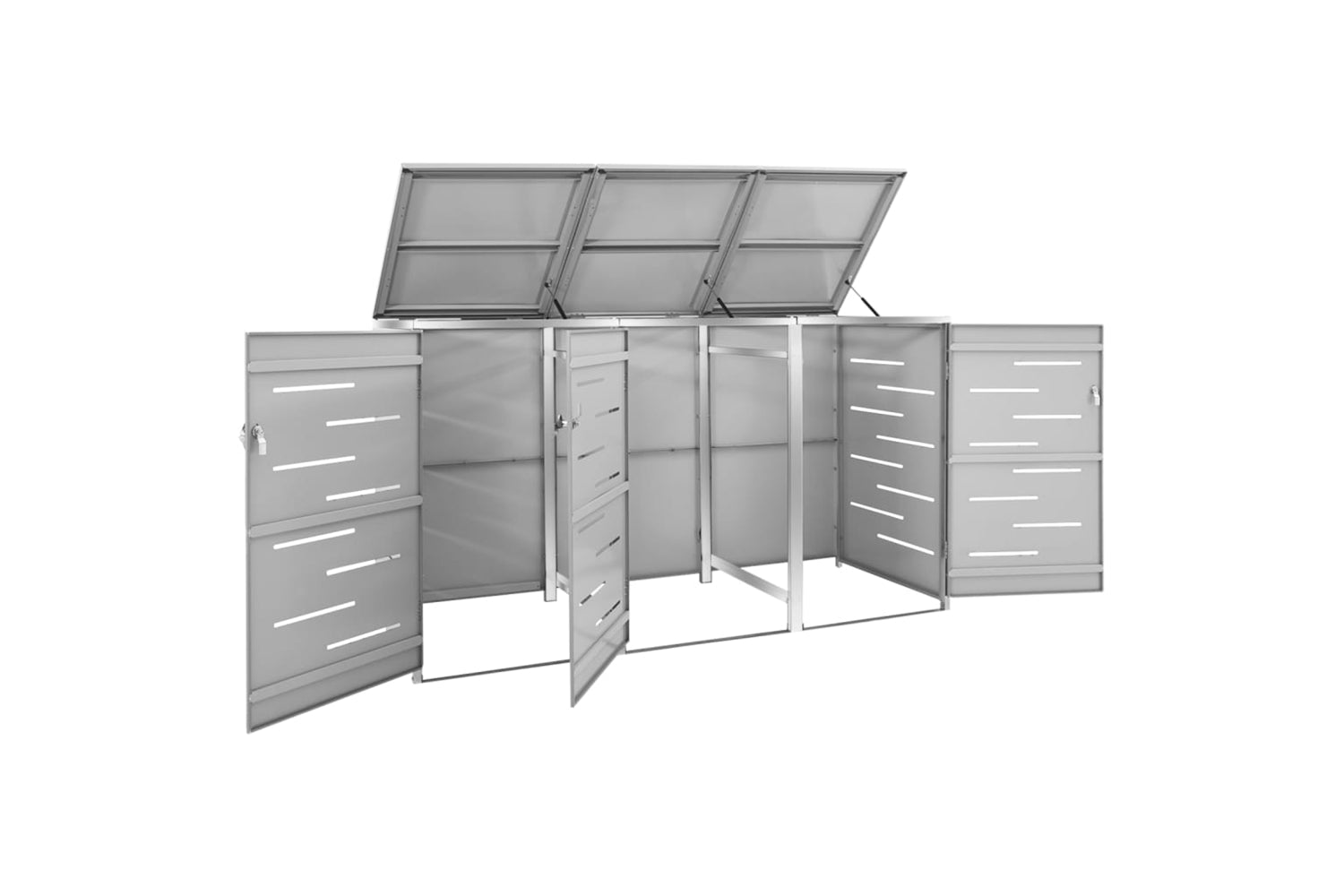 vidaXL Triple Wheelie Bin Shed 207x77.5x112.5cm Stainless Steel-2
