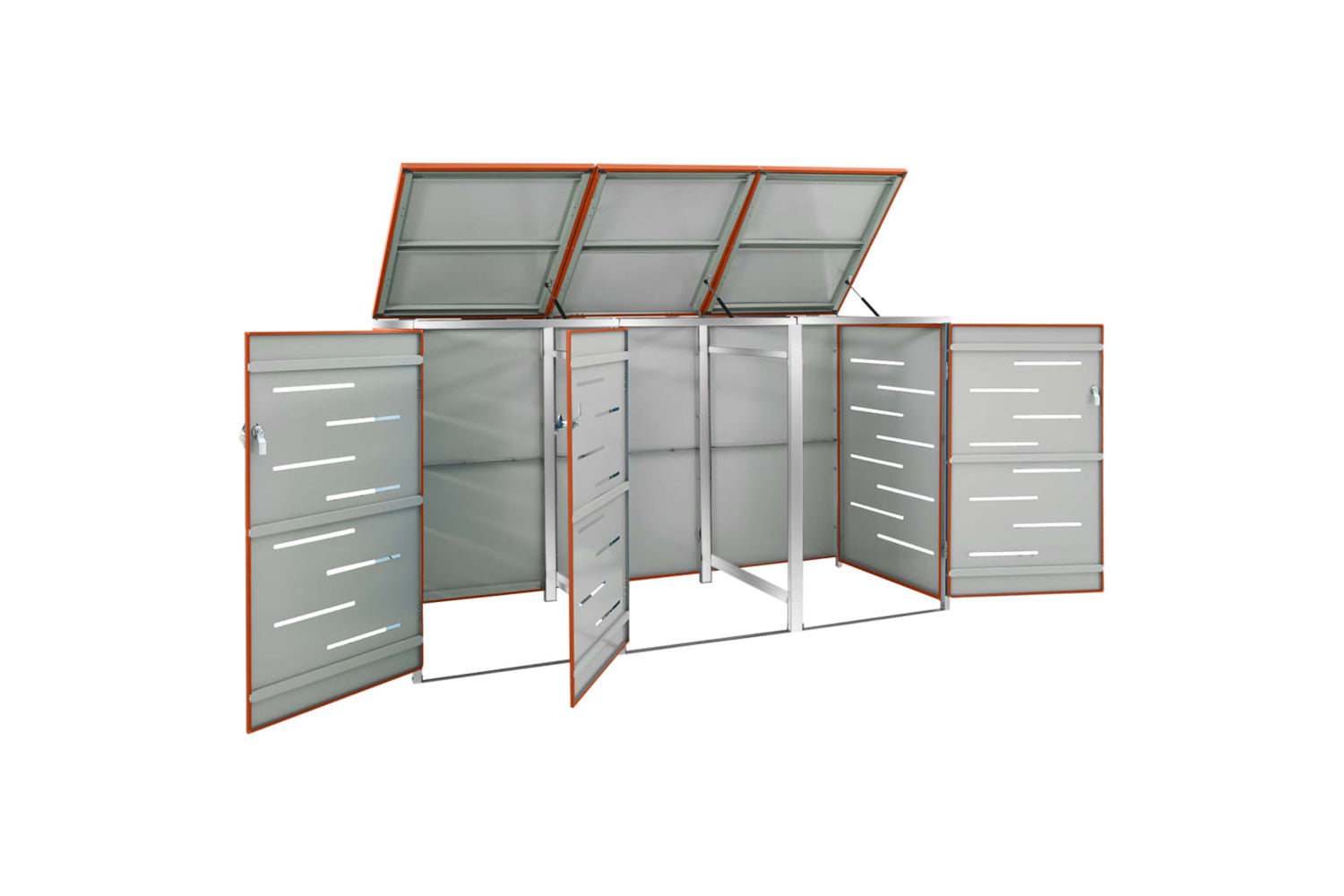 vidaXL Triple Wheelie Bin Shed 207x77.5x112.5cm Stainless Steel-2