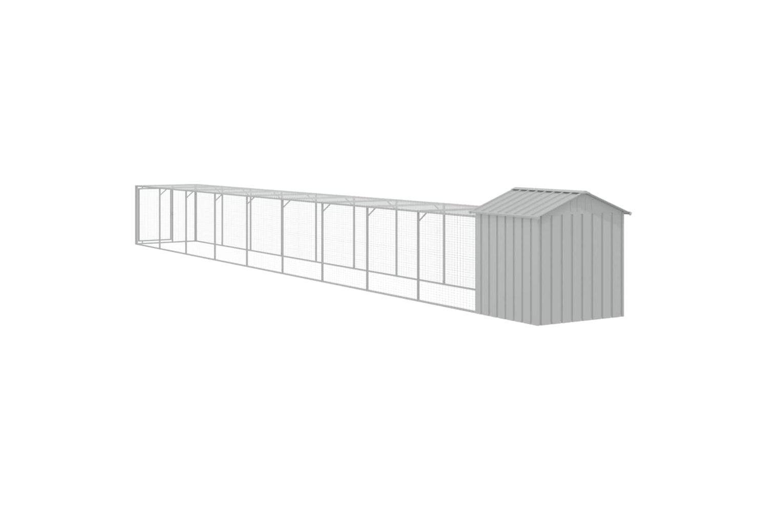 vidaXL 3189077 Chicken Cage With Run Light Grey 117x1017x123cm Galvanised Steel-4