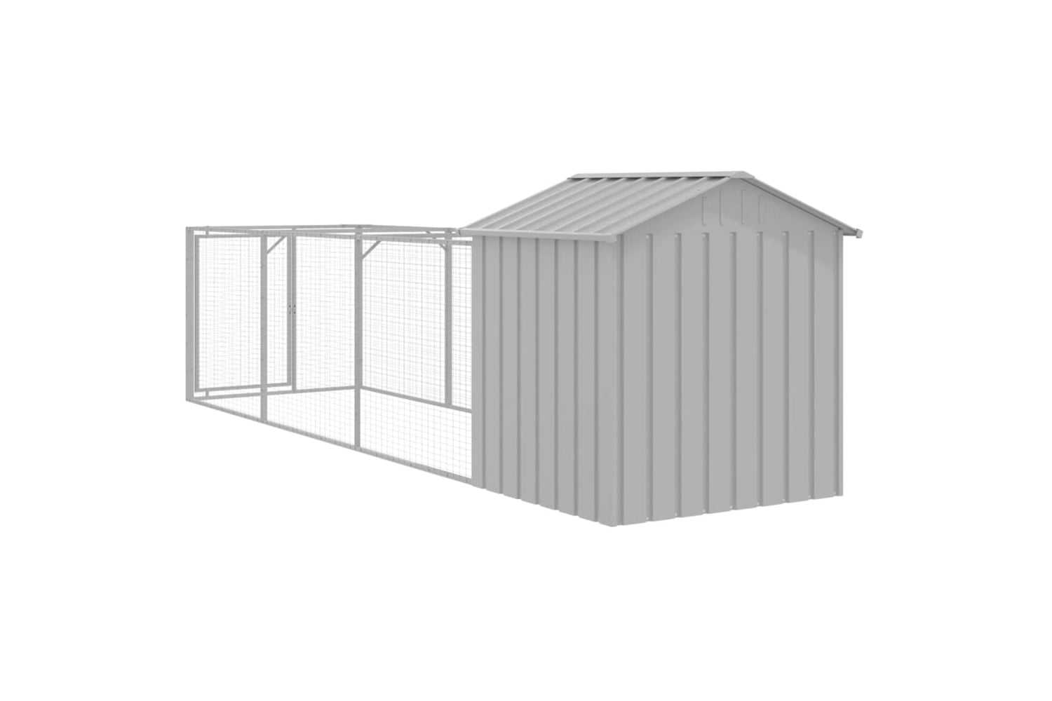 vidaXL 3189064 Dog House With Roof Light Grey 117x405x123cm Galvanised Steel-4