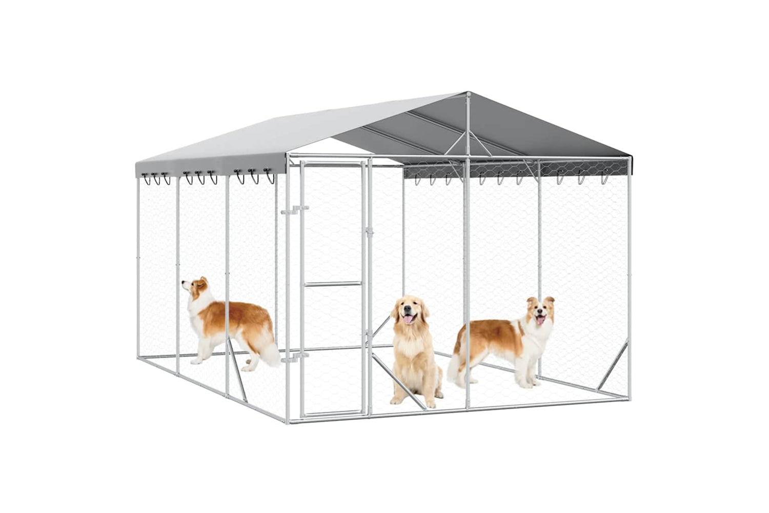 Vidaxl 3190487 Outdoor Dog Kennel With Roof Silver 3x4.5x2.5 M Galvanised Steel-2