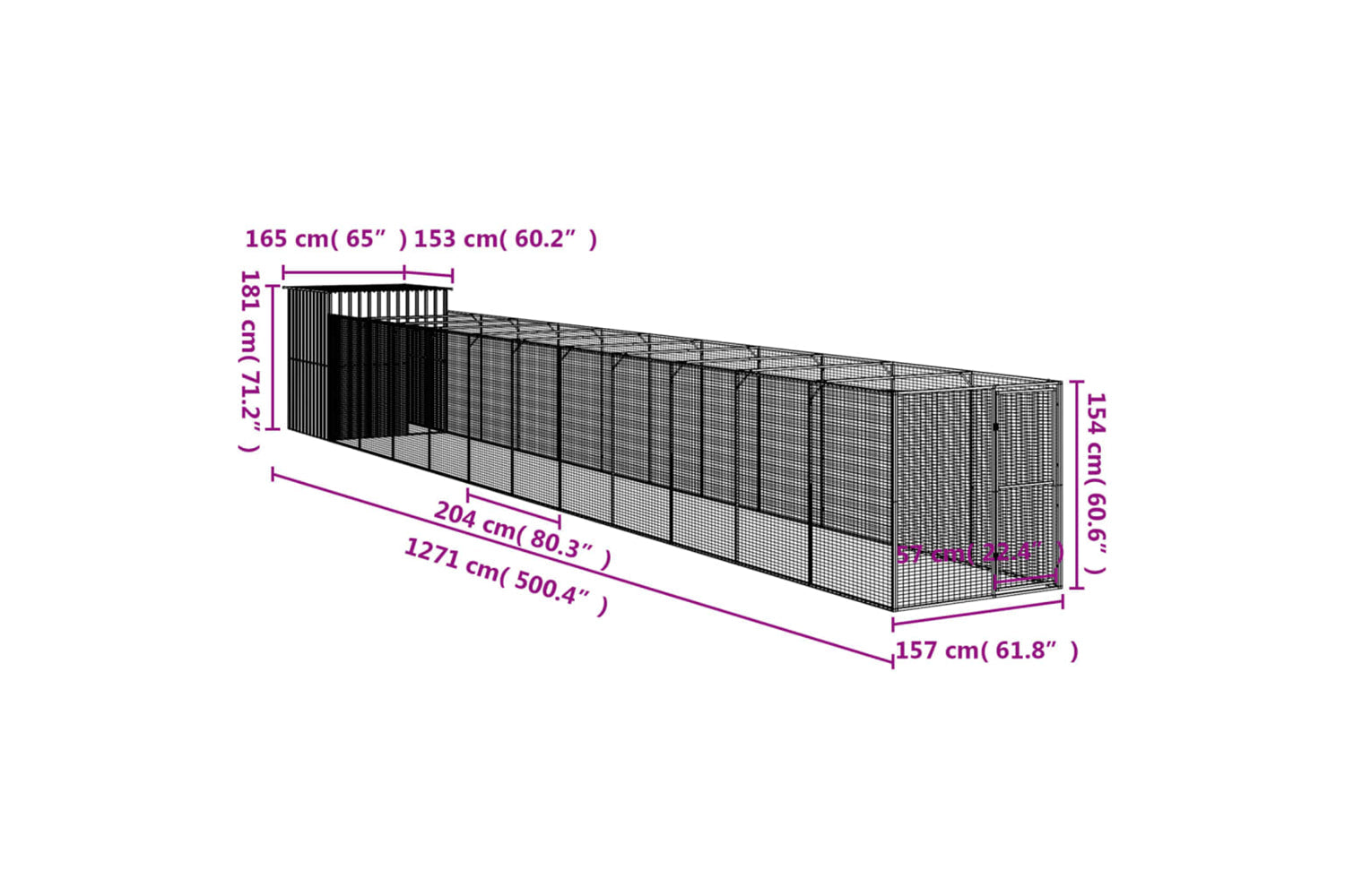 vidaXL 3189108 Dog House With Run Light Grey 165x1271x181cm Galvanised Steel-7