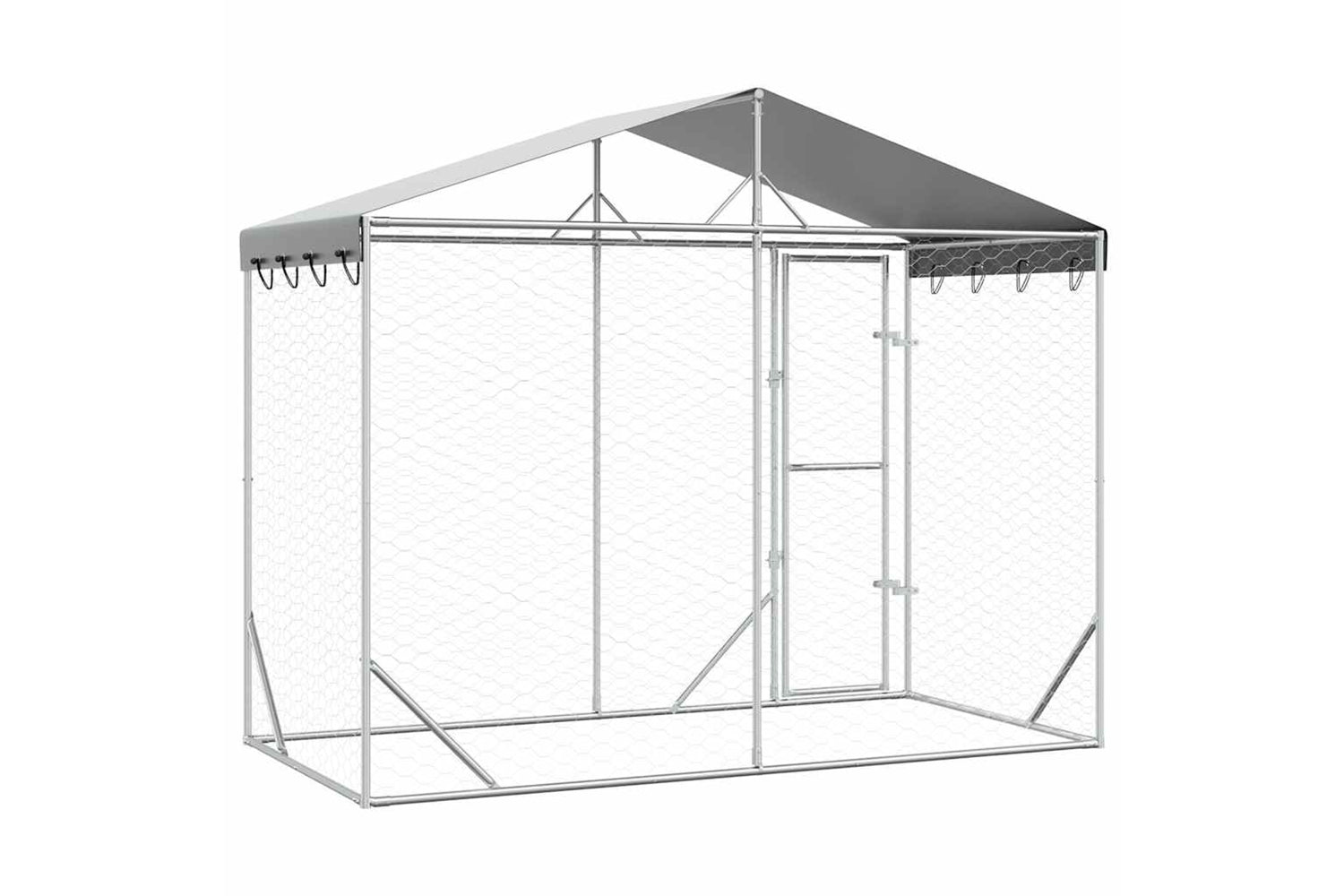 Vidaxl Outdoor Dog Kennel With Roof Silver 3x1.5x2.5 M Galvanised Steel-5