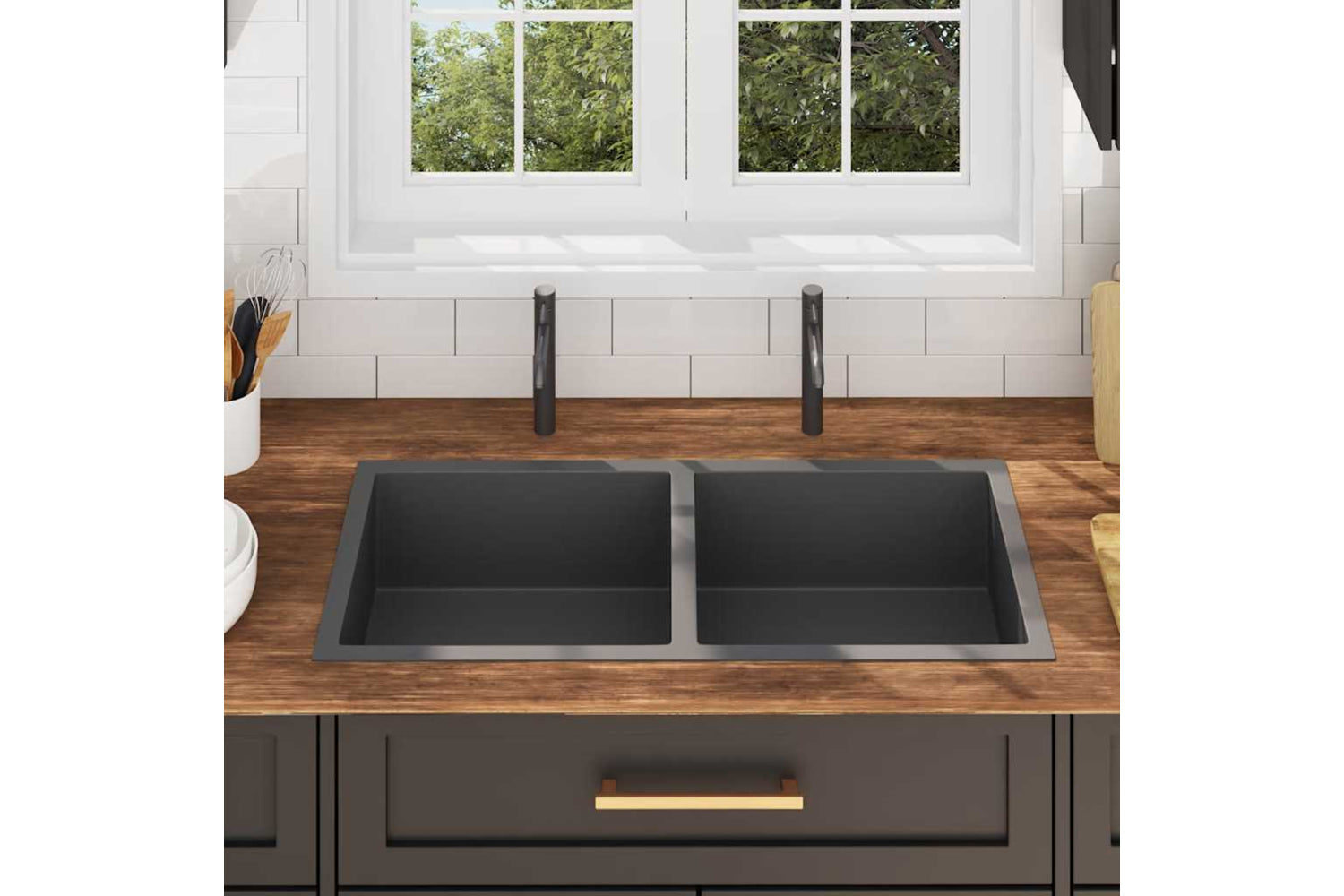 Vidaxl 51525 Handmade Kitchen Sink Black Stainless Steel-2