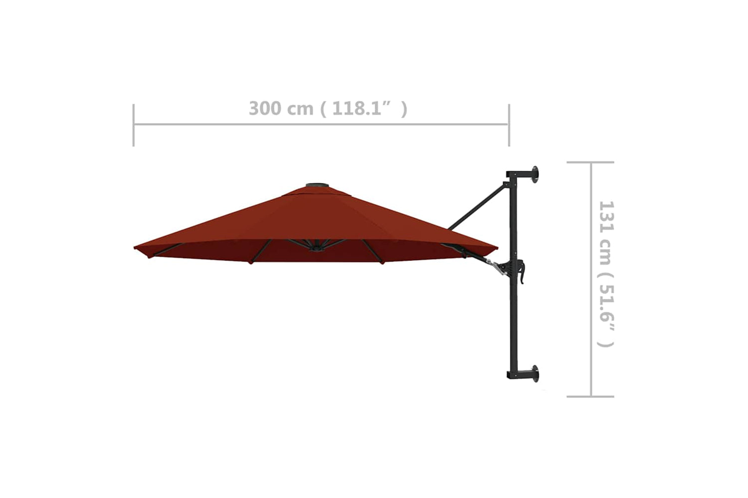 vidaXL Wall-mounted Parasol With Metal Pole 300cm Terracotta-8