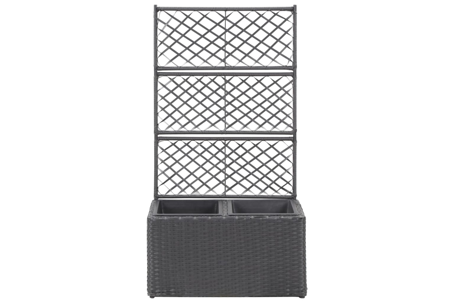 vidaXL 46931 Trellis Raised Bed With 2 Pots 58x30x107cm Poly Rattan Black-2