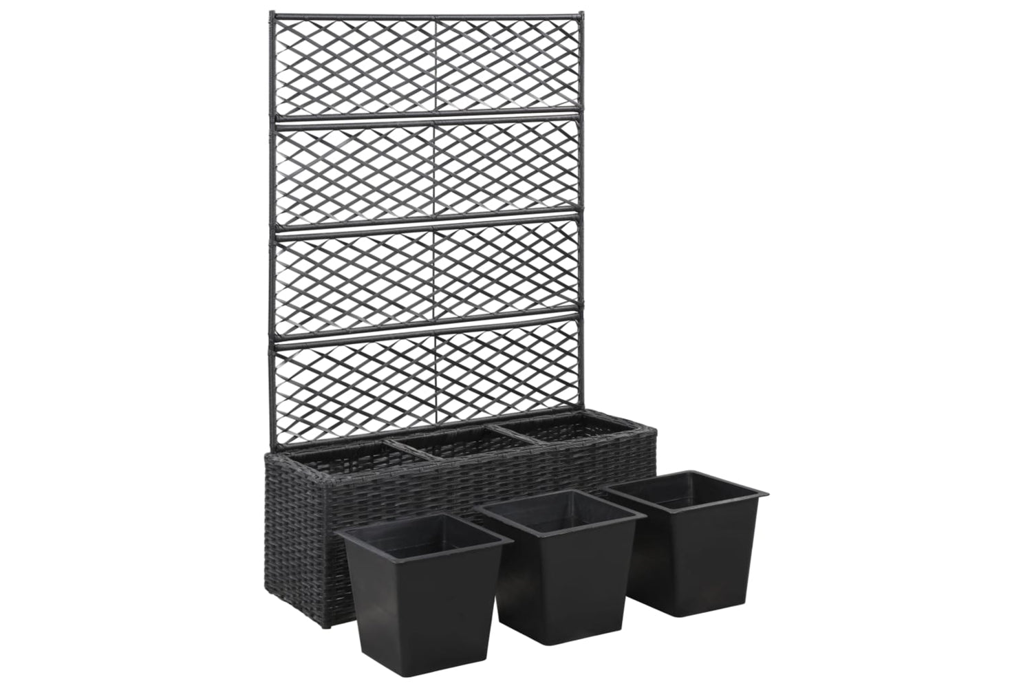 vidaXL 46932 Trellis Raised Bed With 3 Pots 83x30x130cm Poly Rattan Black-4